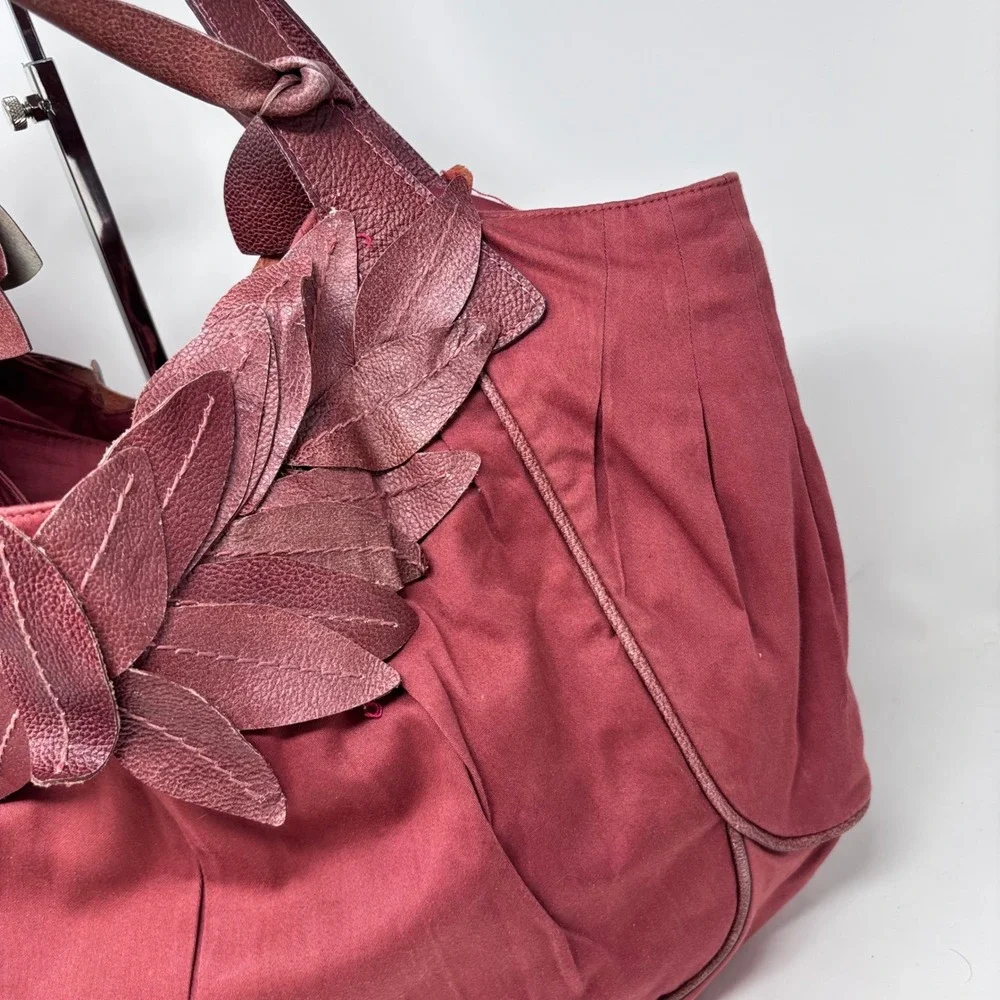 Lucky Penny Hobo Shoulder‎ Bag Cotton with Red Leather Leaf Accent Anthropologie